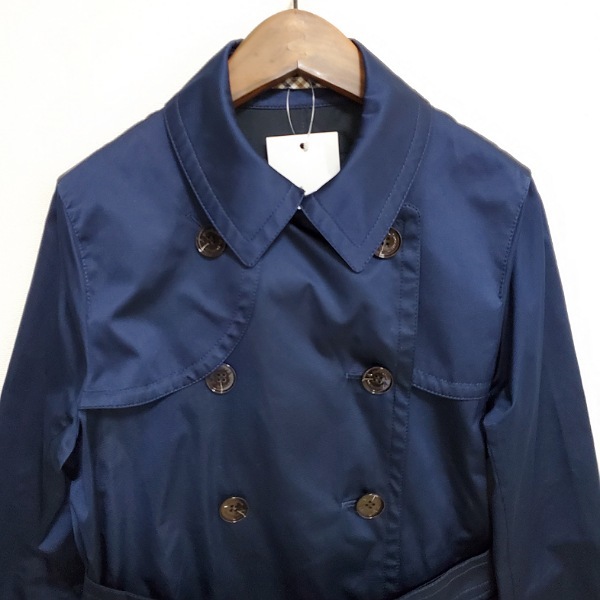 #anc Aquascutum Aquascutum coat 10 navy blue trench coat leather using belt attaching lady's [641166]