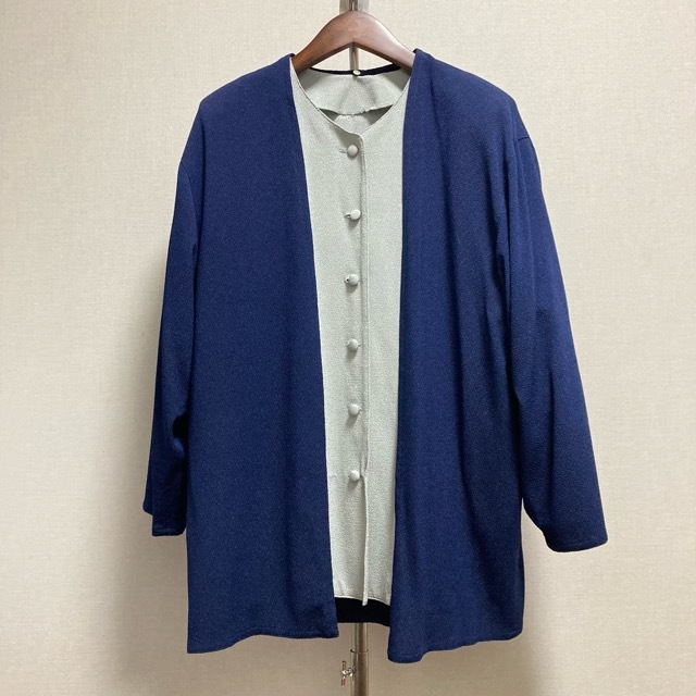 #anc three year slope ensemble M navy blue gray crepe-de-chine stole attaching . lady's [769146]
