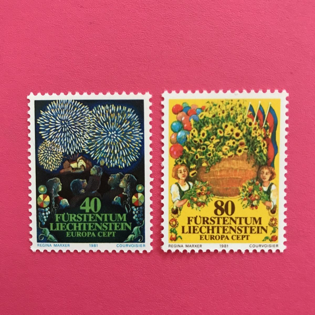 外国未使用切手★リヒテンシュタイン 1981年 ヨーロッパ切手 2種_画像1