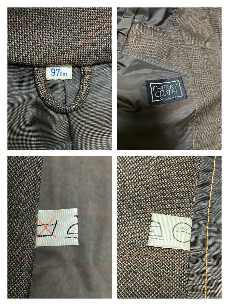 CHERRY CLOTH SAKURA COAT 焦げ茶色のチェック柄のコート メンズ CHERRY CLOTH SAKURA COAT 焦げ茶色のチェック柄のコート メンズ