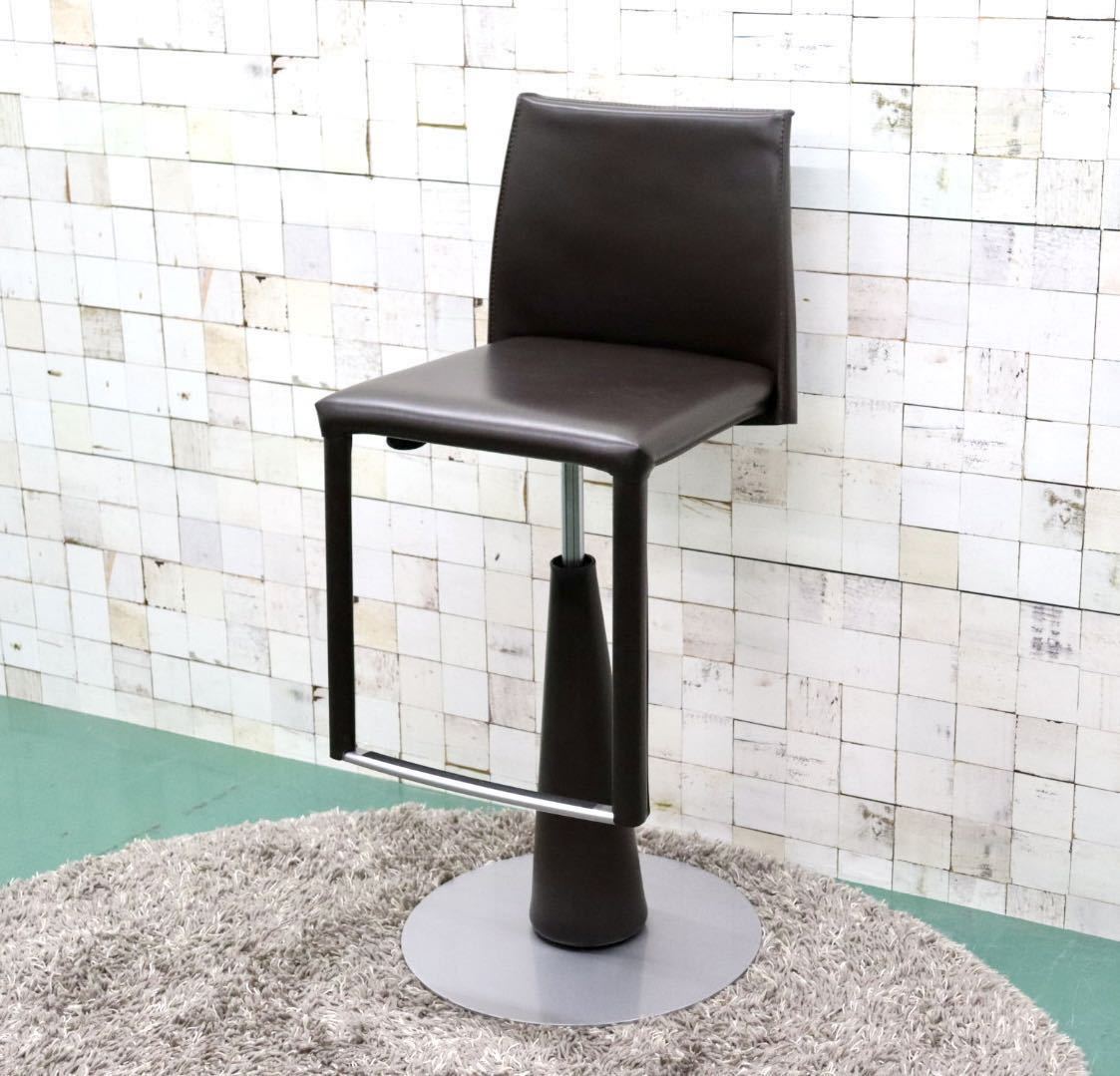 GMFS198A○Frag / フラッグ EVIA GP height-adjustable stool エビアハイアジャスタブルスツール 本革 イタリア モダン 廃番 定価約17.2万 _画像9