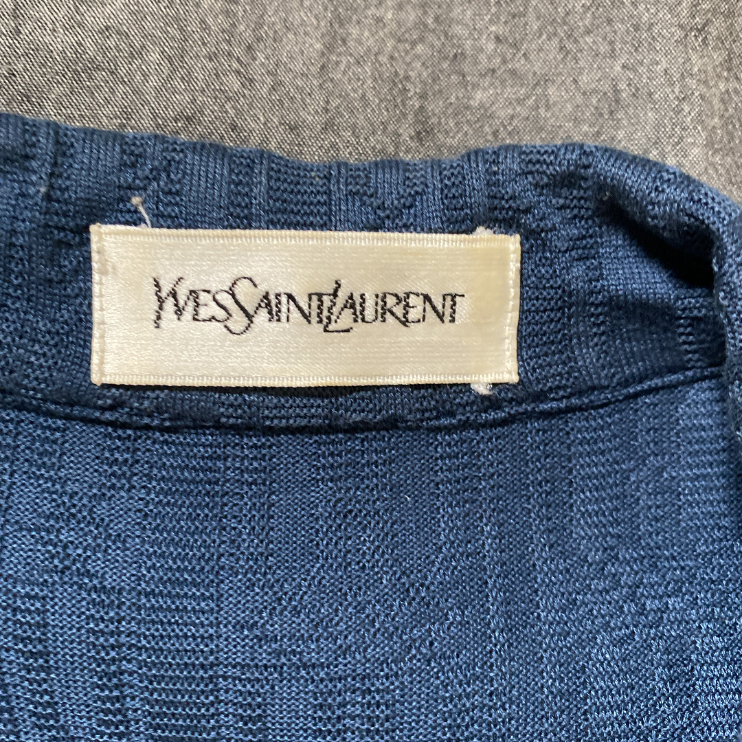  free shipping YSL Yves Saint-Laurent total pattern long short sleeves shirt navy 
