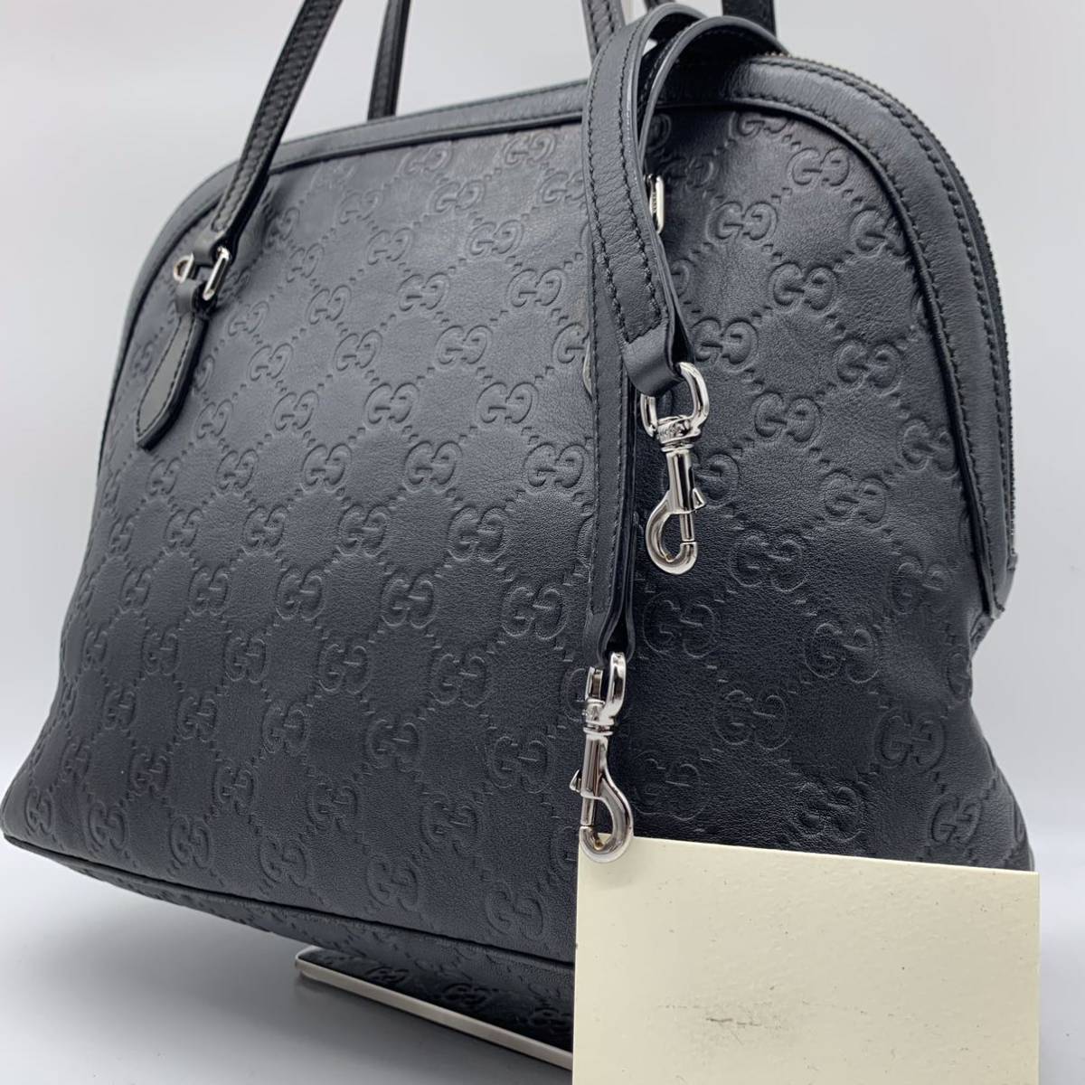 定価20万 極美品 廃盤 GUCCI グッチ 2way ハンドバッグ ショルダーバッグ シマ GG オールレザー ドーム型 レディース 通勤 ビジネス仕事