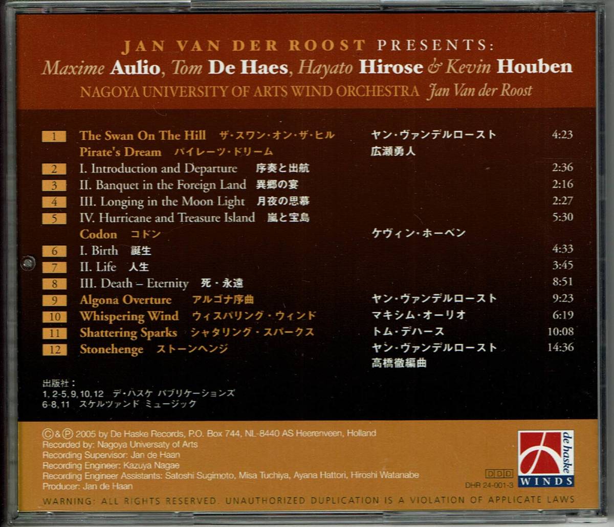 デ・ハスケ　ヤン・ヴァンデルローストと４人の作曲家たち　演奏：名古屋芸術大学ウィンドオーケストラ　指揮：ヤン・ヴァンデルロースト_画像2