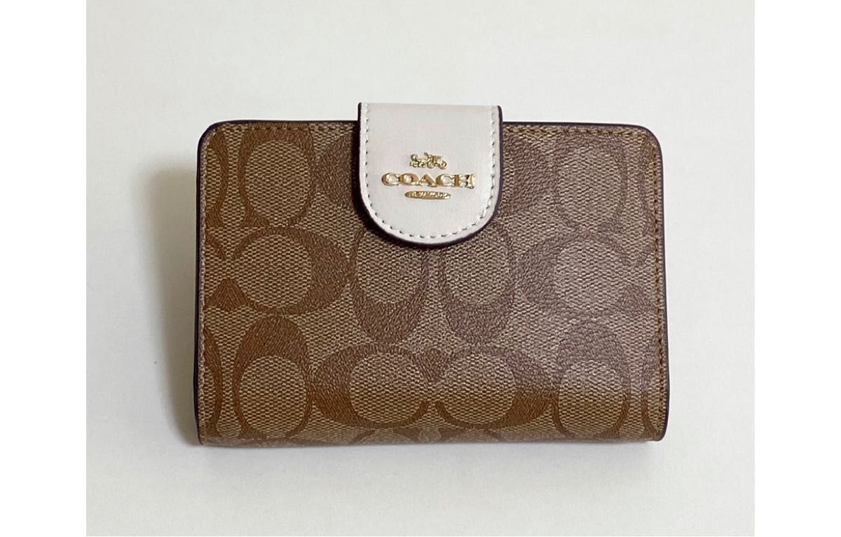 COACH ミディアム コーナー ジップ ウォレット 二つ折り財布 カーキX