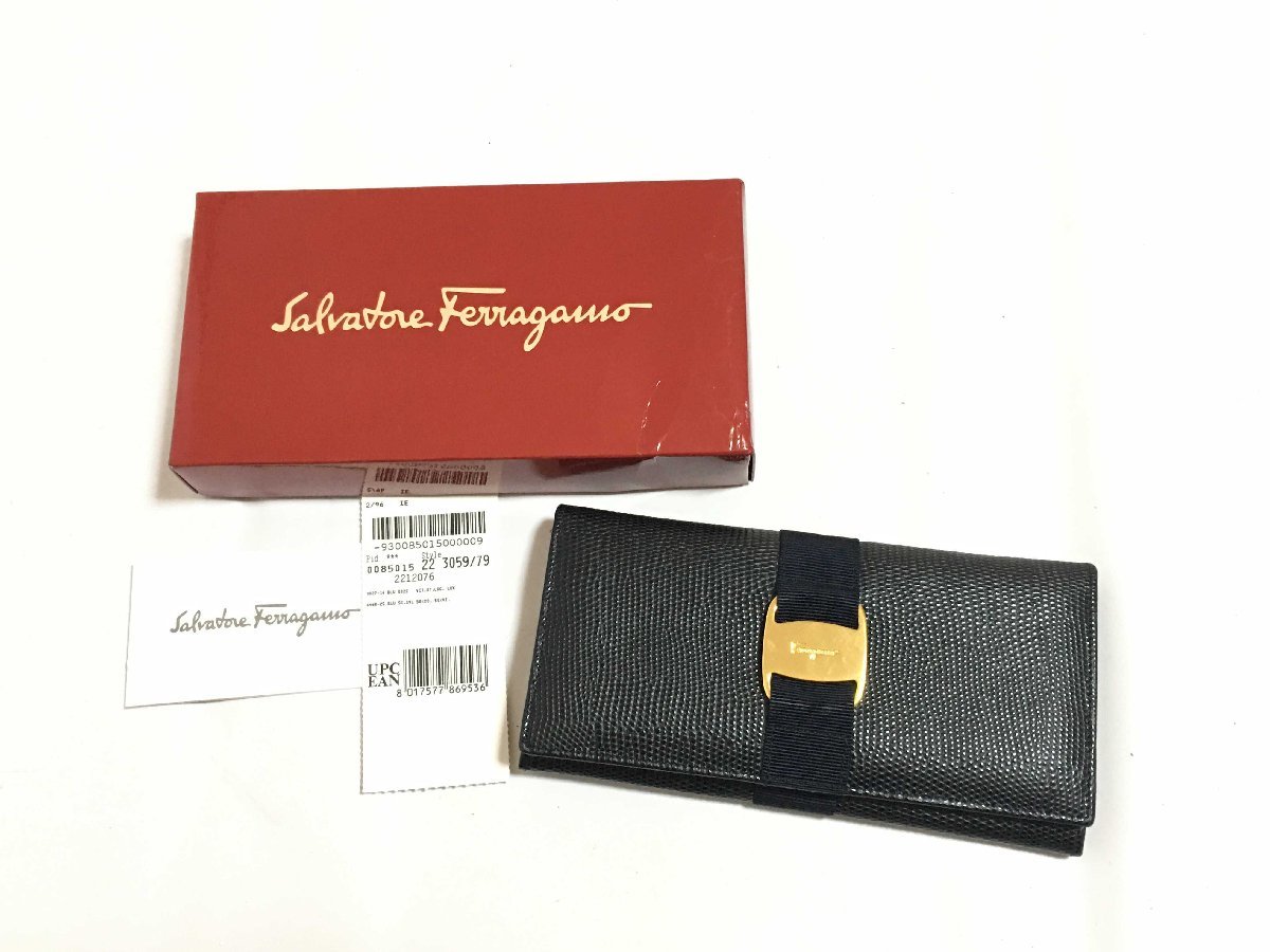 Salvatore Ferragamo サルヴァトーレフェラガモ ヴァラ 長財布 ブラック_画像1