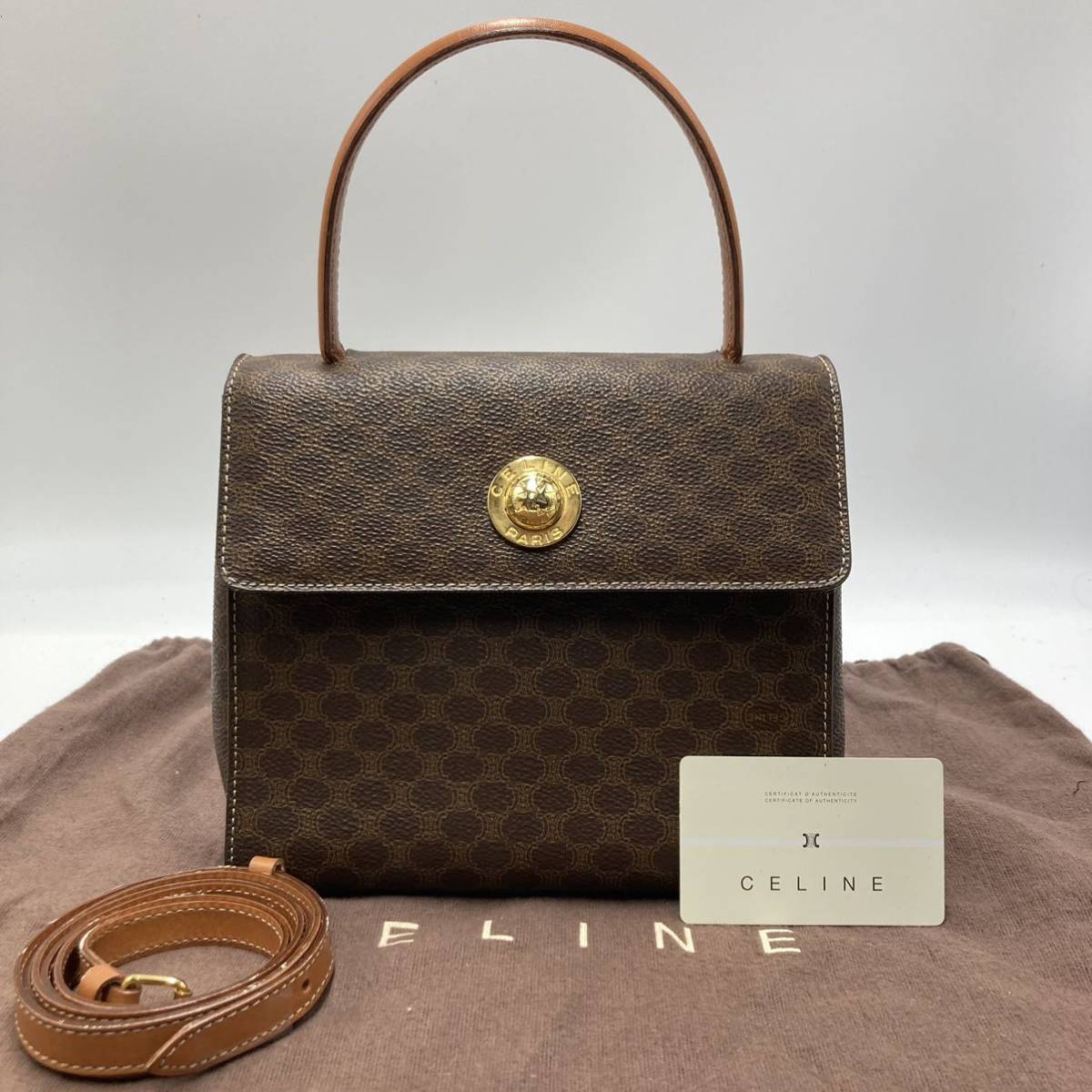 1円《極美品》 CELINE スターボール ケリー型 2way ハンドバッグ ショルダーバッグ マカダム ゴールド金具 斜めがけ レザー セリーヌ