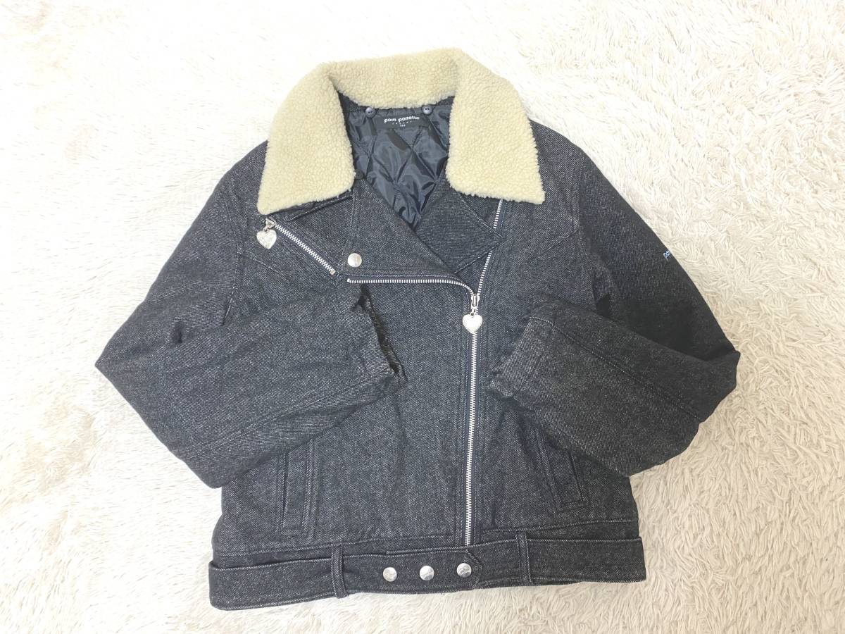  girl 160 size : Pom Ponette [pom ponette] made in Japan * taking out possible boa collar * Denim jacket : black 