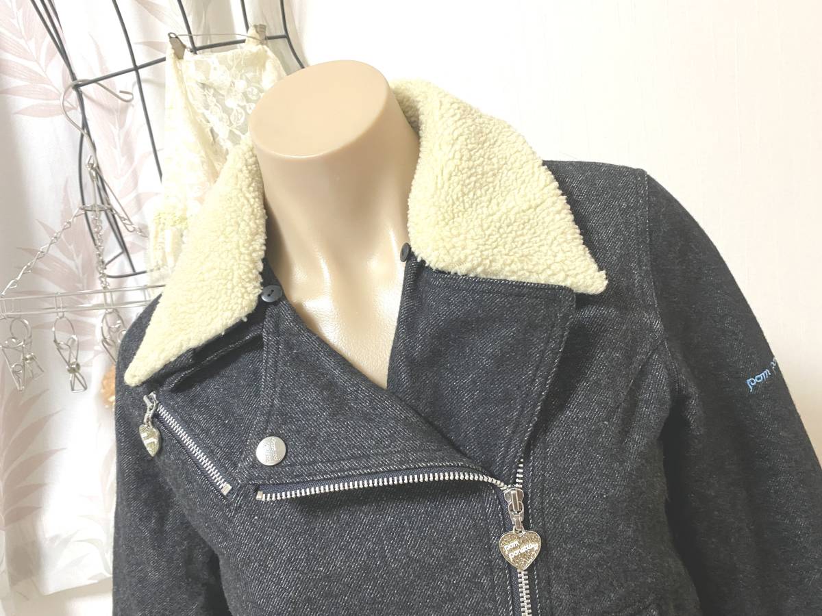  girl 160 size : Pom Ponette [pom ponette] made in Japan * taking out possible boa collar * Denim jacket : black 