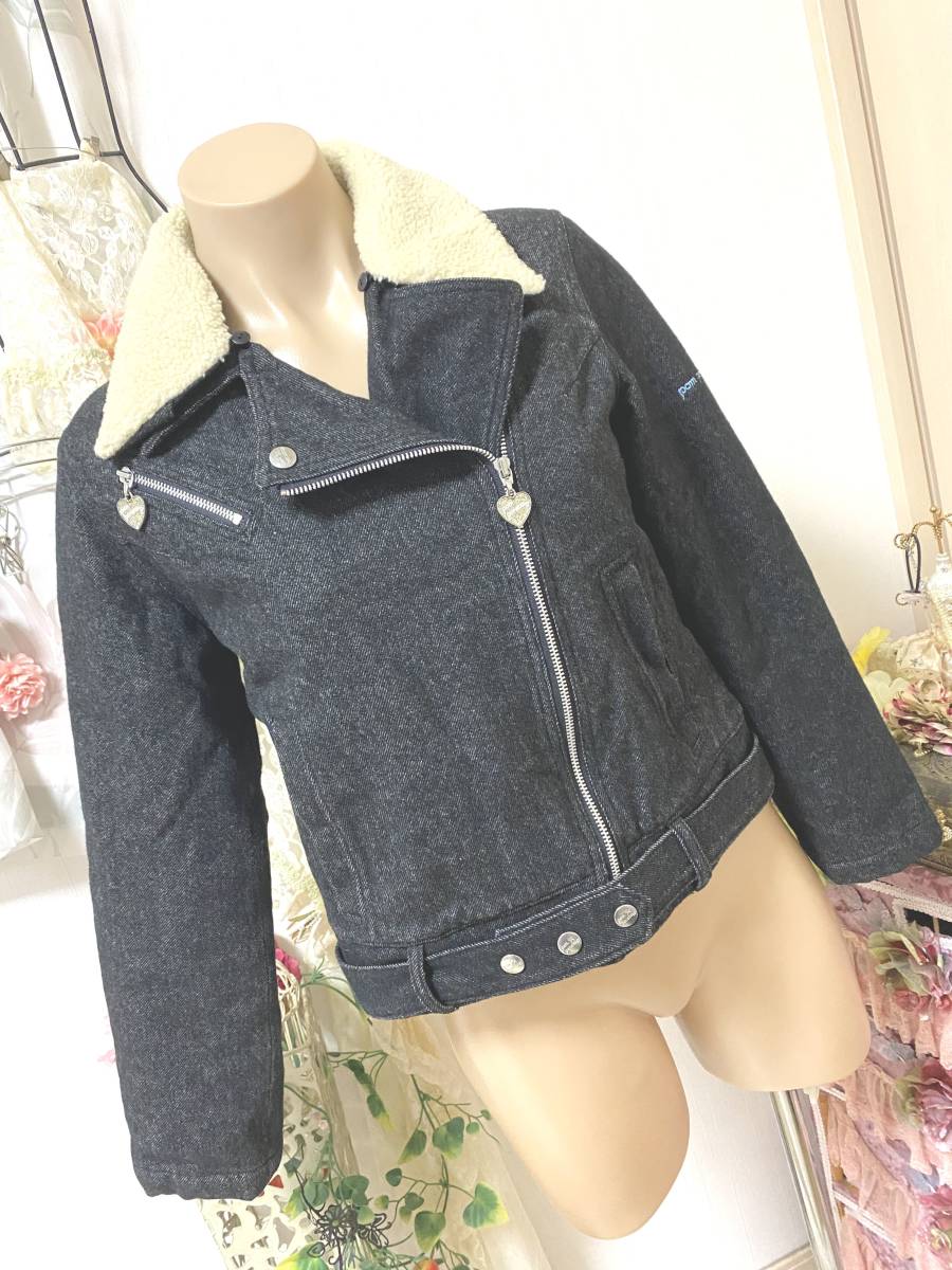  girl 160 size : Pom Ponette [pom ponette] made in Japan * taking out possible boa collar * Denim jacket : black 