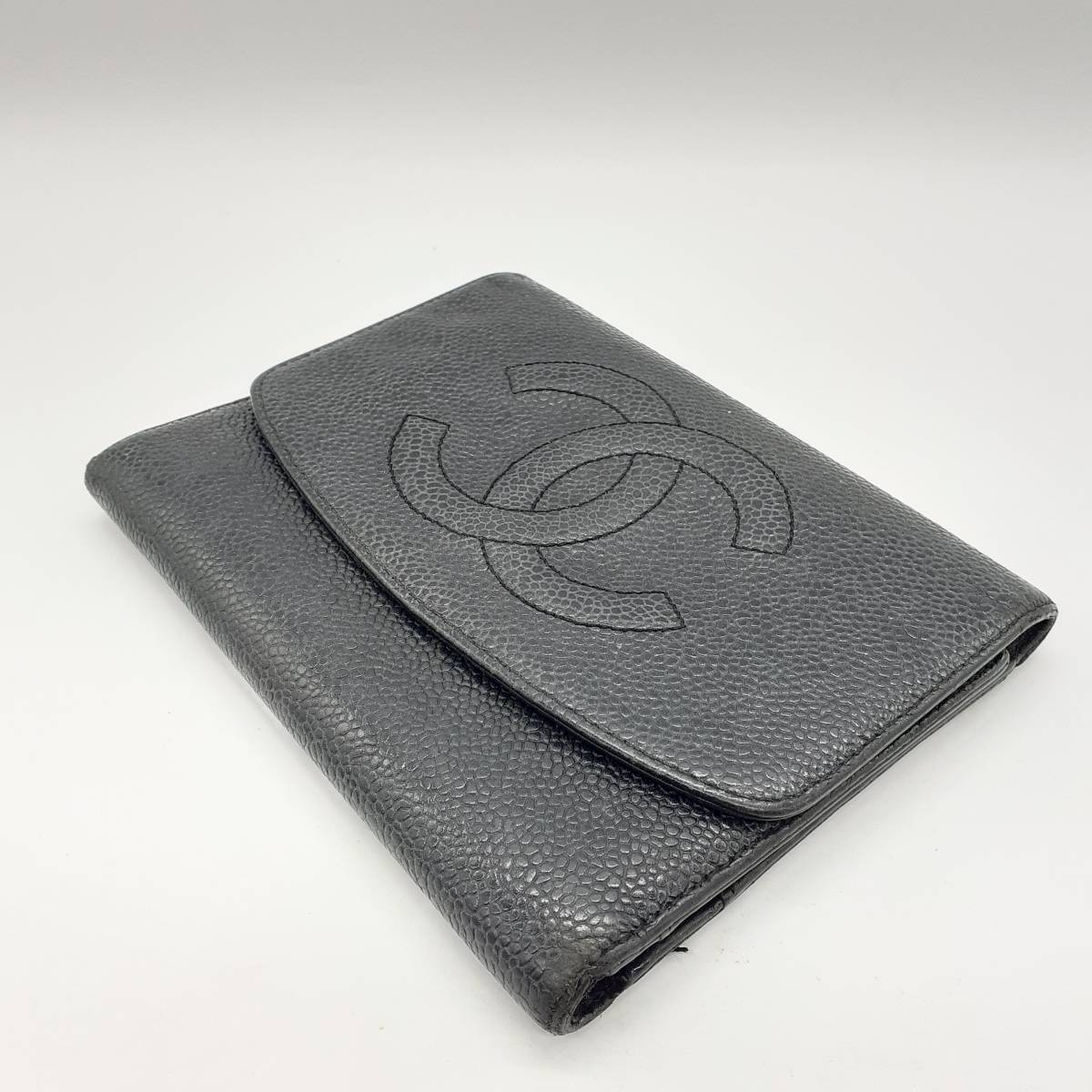 □CHANEL シャネル ココマーク 三つ折り財布 キャビアスキン フラップ