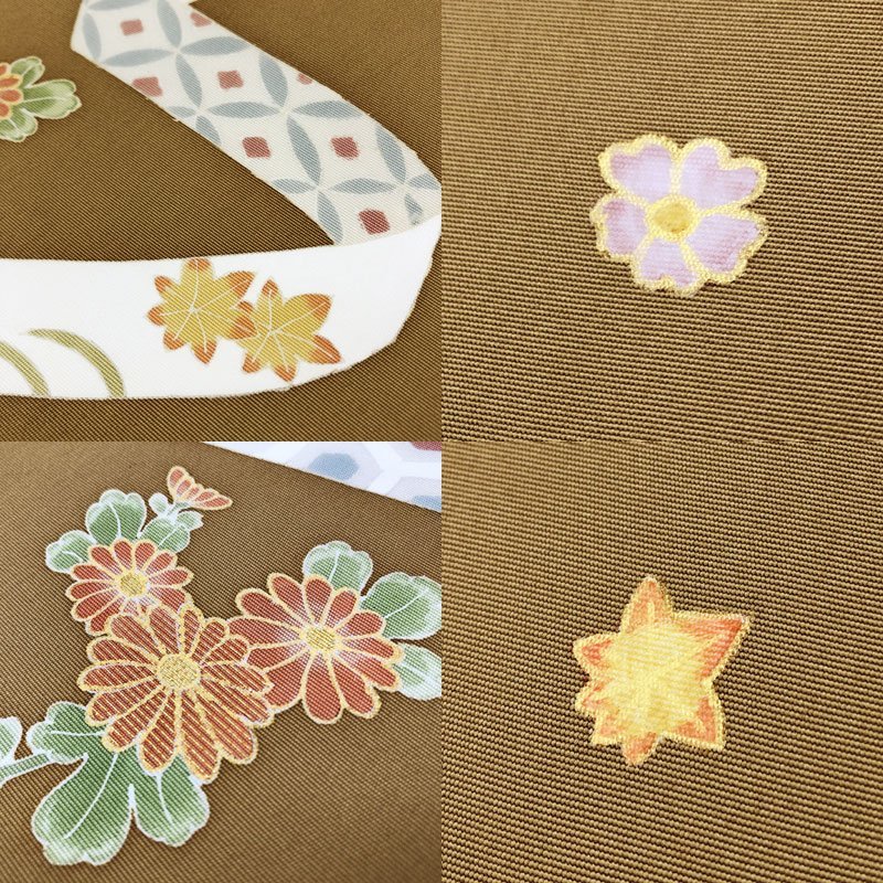 ◇きものマーチ◇逸品!塩瀬名古屋帯金糸小菊椿紅葉熨斗亀甲文七宝文