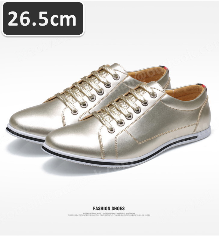 メンズ カジュアル スニーカー ゴールド サイズ 26.5cm 革靴 靴 カジュアル 屈曲性 通勤 軽量 インポート品【n044】