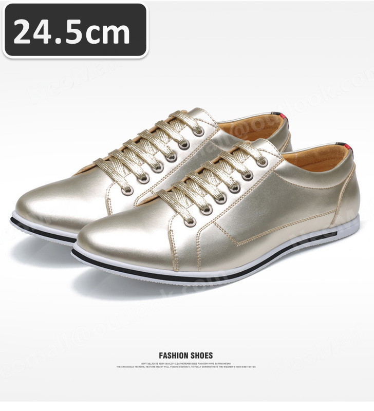 メンズ カジュアル スニーカー ゴールド サイズ 24.5cm 革靴 靴 カジュアル 屈曲性 通勤 軽量 インポート品【n044】