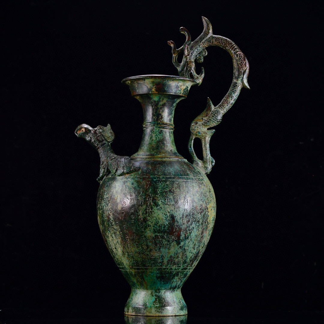 ▽鴻▽ 戦 青銅製 銘文雙耳瓶 置物 古賞物 中国古玩 中国古美術121105