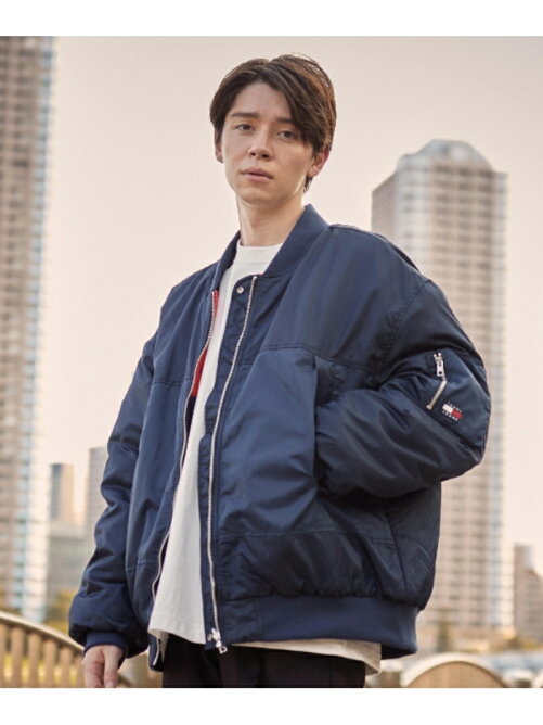 TOMMY HILFIGER TOMMY JEANS リバーシブルボンバージャケット サイズM ネイビー×レッド MA1 ★★