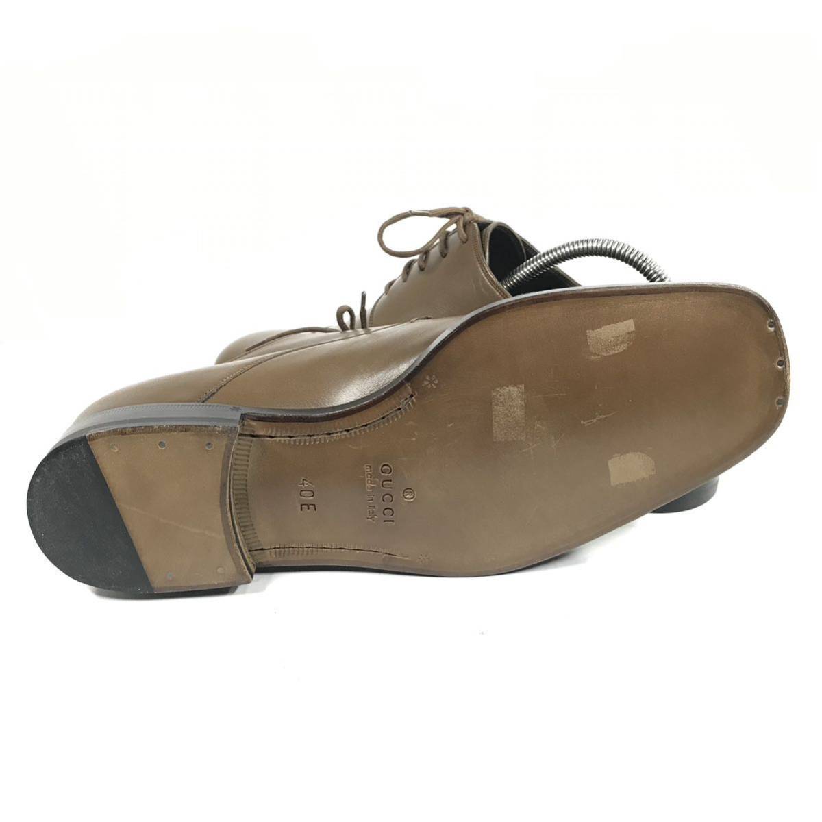  не использовался товар [ Gucci ] подлинный товар GUCCI обувь 25cm чай распорка chip бизнес обувь вне перо тип натуральная кожа мужской мужской Италия производства 40 E