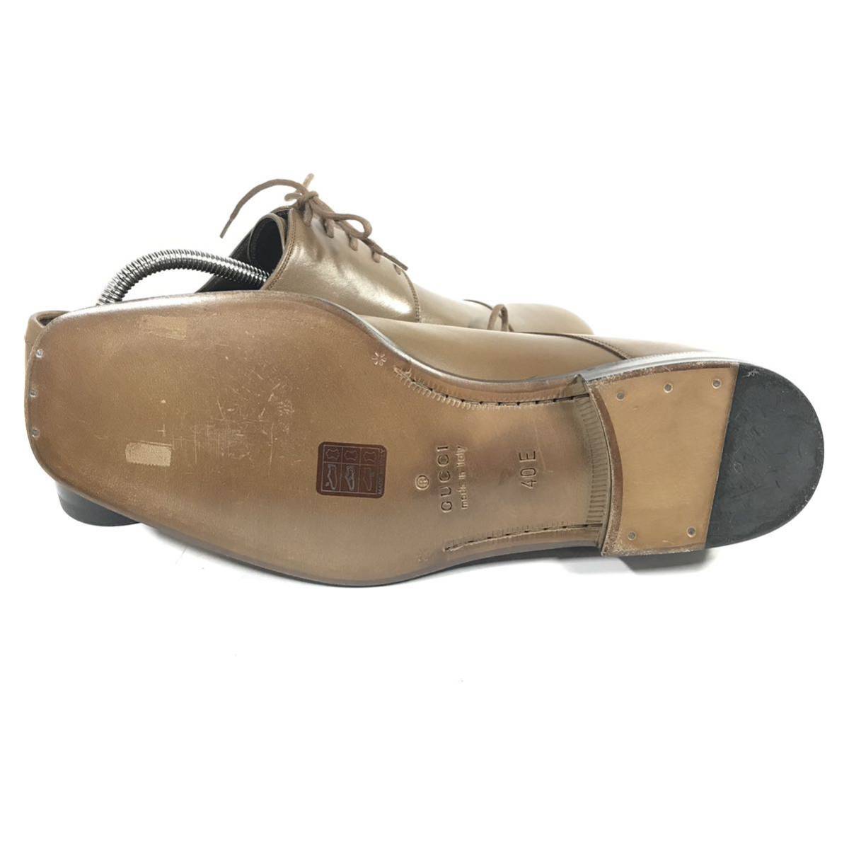  не использовался товар [ Gucci ] подлинный товар GUCCI обувь 25cm чай распорка chip бизнес обувь вне перо тип натуральная кожа мужской мужской Италия производства 40 E