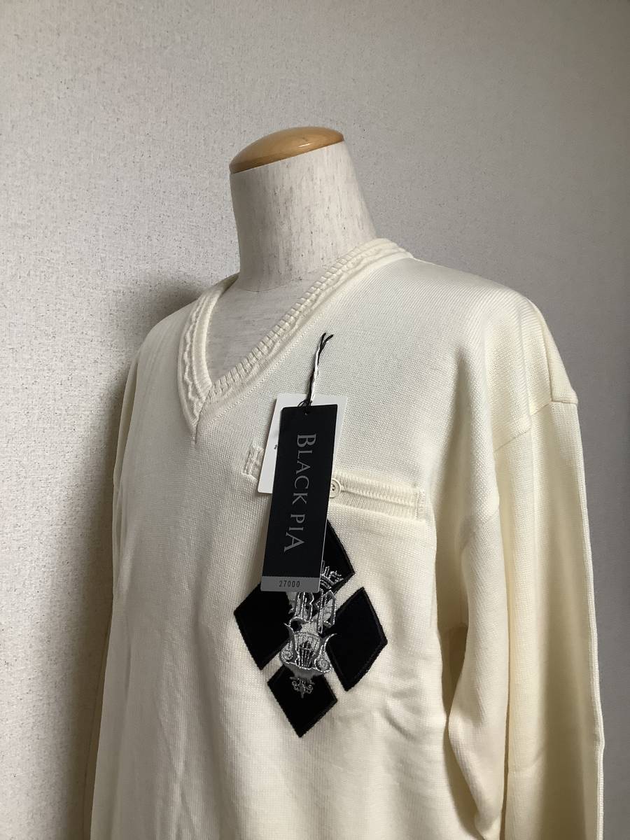  новый товар не использовался * outlet * черный Piaa обычная цена 27,000 иен. товар M размер шерсть 100% вязаный cut and sewn "теплый" белый 