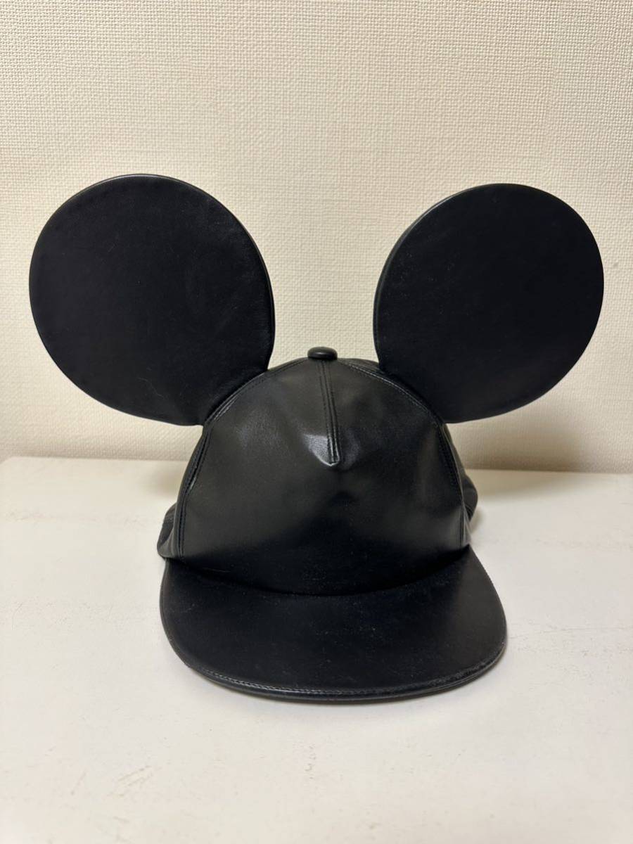 レア ギャルソン レザーキャップ ミッキーマウス S ブラック 美品