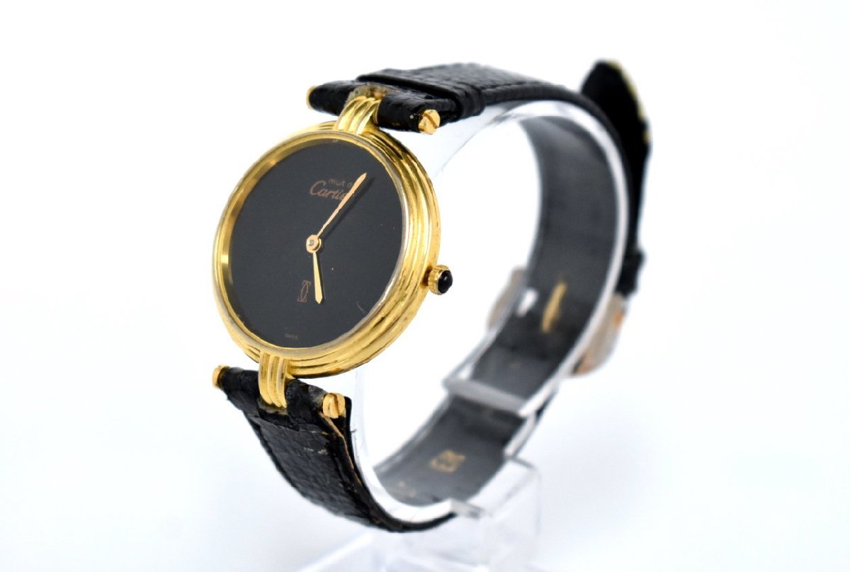 カルティエ Cartier 腕時計 マストヴァンドーム ヴェルメイユ クオーツ 925 文字盤ブラック 2針 must de Cartier ジャンク  2211LM015