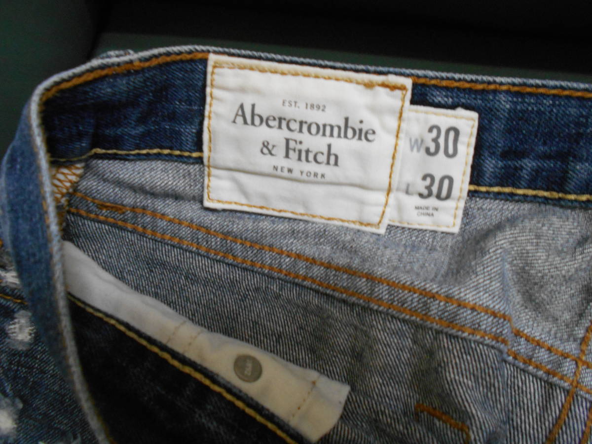 Abercrombie & Fitch アバクロンビー＆フィッチ ダメージ加工 スリムストレート デニムパンツ W30_画像3