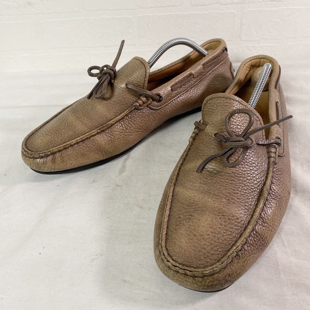 3140☆ TOD'S トッズ レザーシューズ モカシン ドライビングシューズ メンズ イタリア製 ベージュ 7.5 カジュアル_画像1