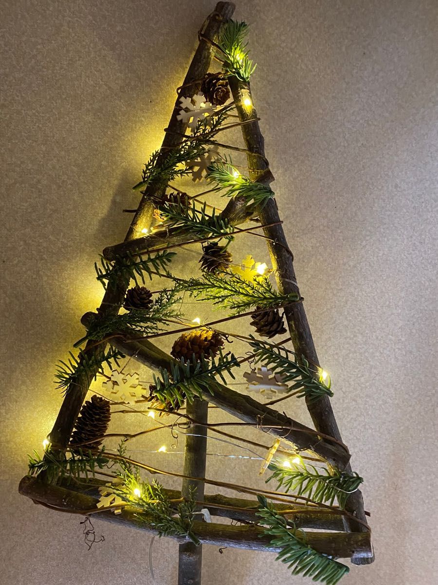 未使用 光るクリスマスツリー 飾り付き アイアン リボン クリスマス飾り