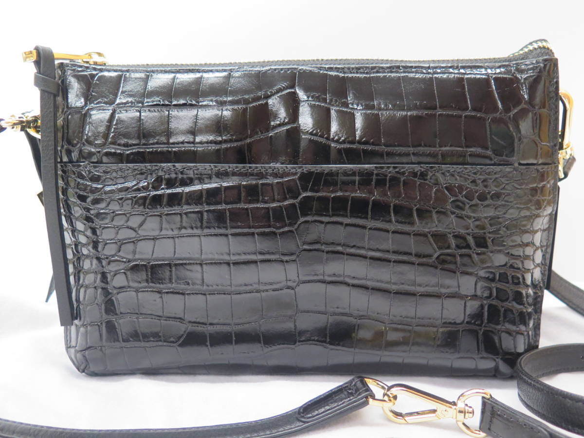  unused tag attaching Pelley Lusso Pele reel so crocodile leather shoulder bag black black Gold metal fittings 