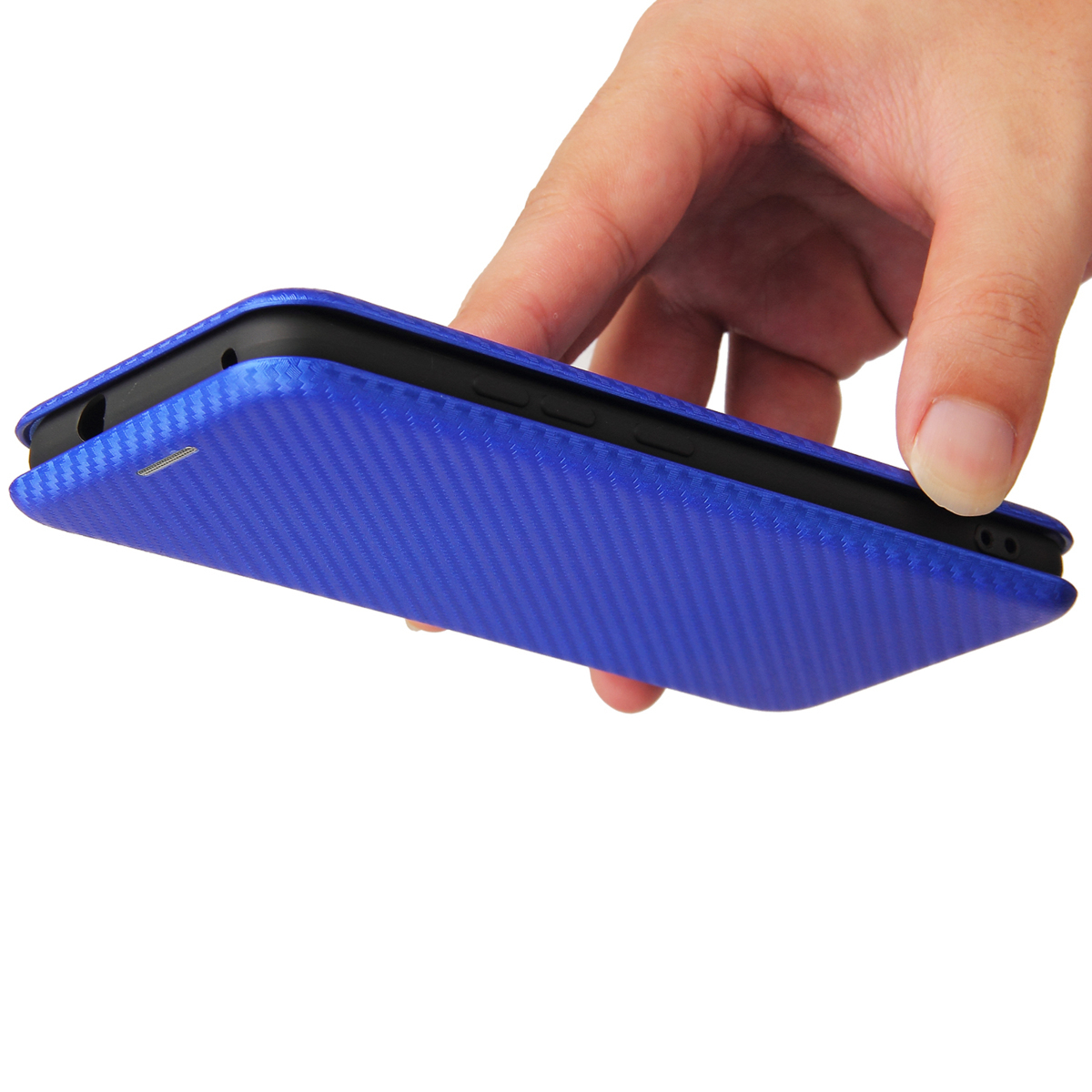 ASUS Zenfone 8 手帳型 カーボンファイバー 炭素繊維カバー マグネット式 カード収納 落下防止 横開き型 ブルー_画像6