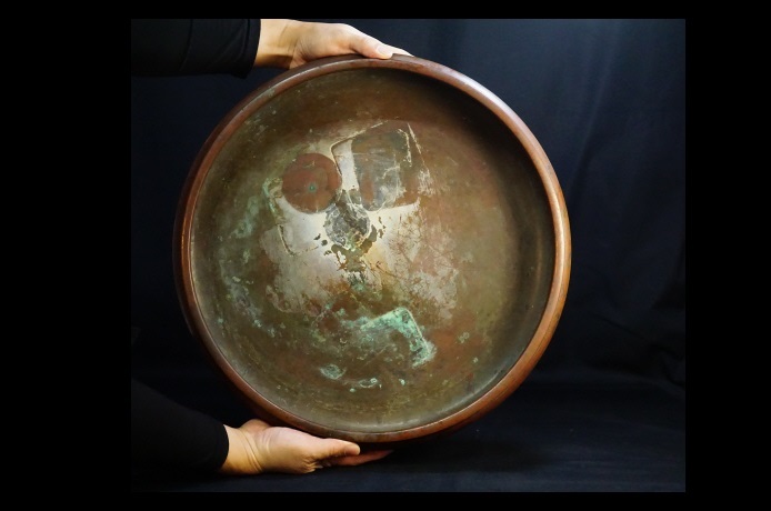 唐銅 大きな水盤 花器 華道 ７、３ｋｇ 直径４５㎝ 砂鉢 銅器