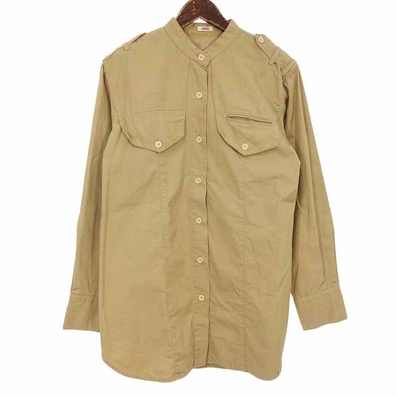 超美品の NOWOS 21SS シャツ ノーカラー ミリタリー shirt Military M