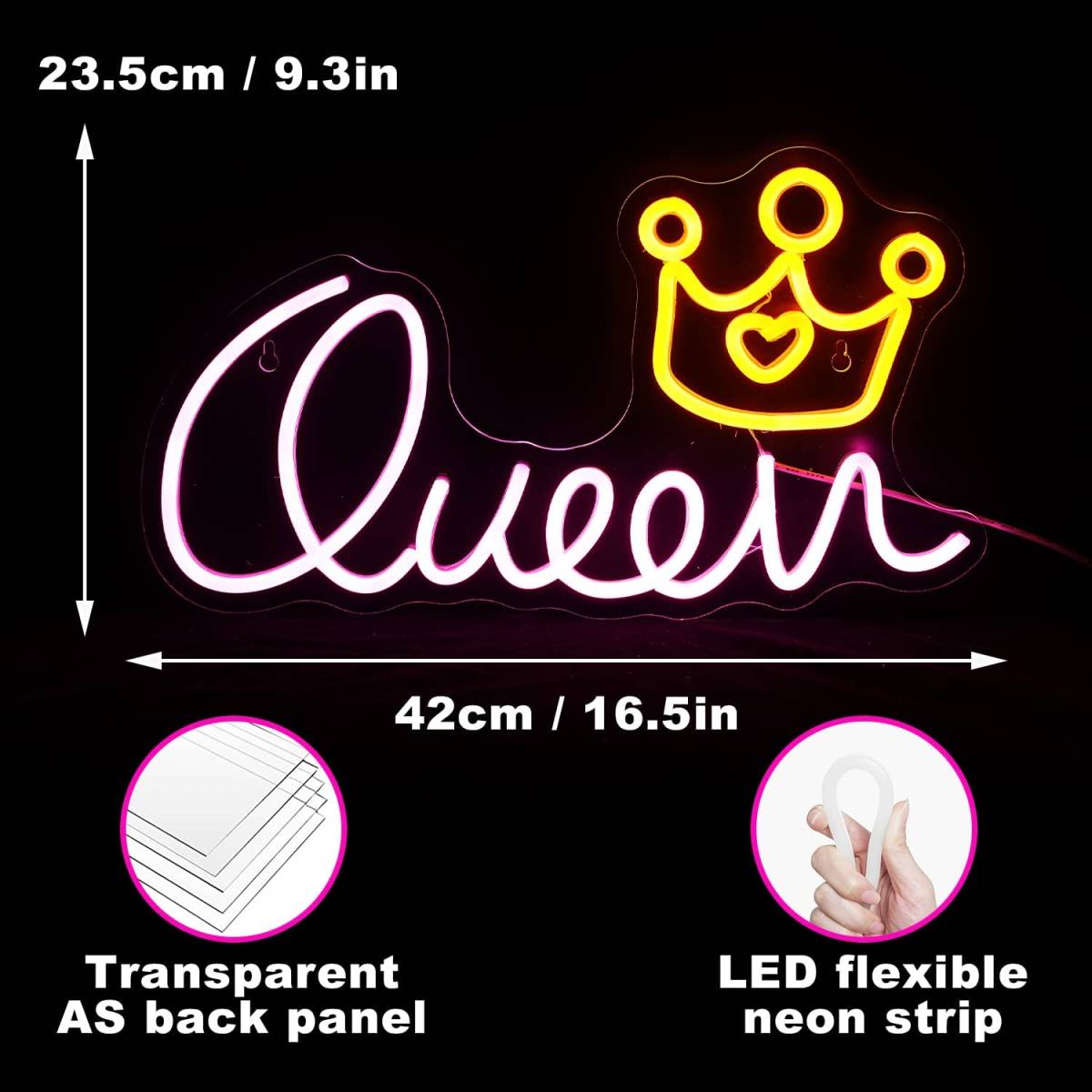 ネオンサイン キュート! LED看板 Queen 王冠 お洒落 インパクト大 室内インテリア 存在感抜群 パーティ 店内装飾 イベント 雰囲気作り_画像7