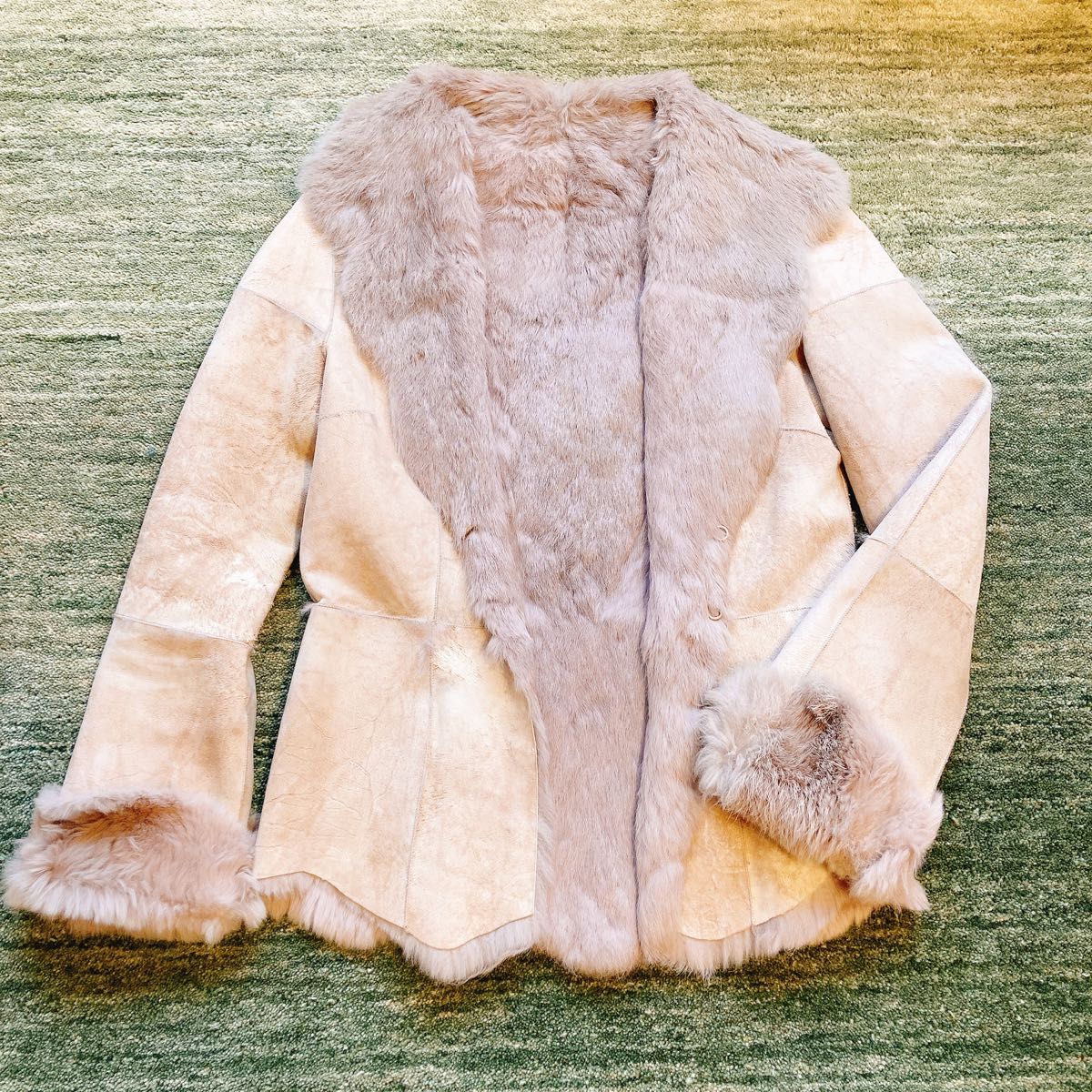 美品 リアルファー ラビット コート ジャケット 裏側 暖か 裏ボア 毛皮-