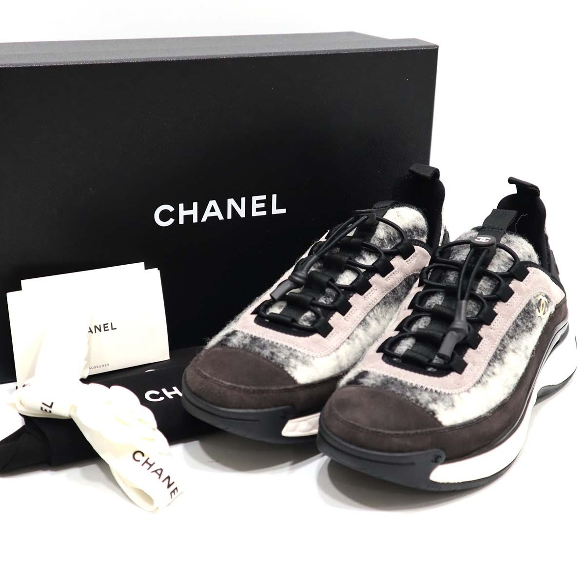 質屋 未使用 CHANEL シャネル スニーカー マトラッセ 39 モヘア グレー