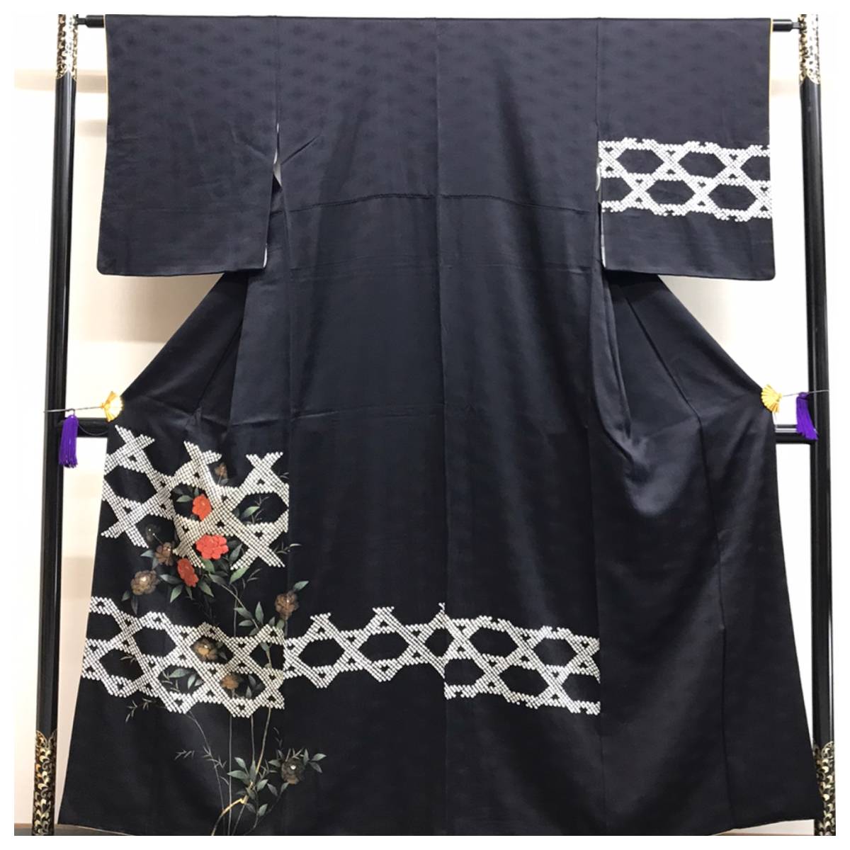 ますいわ屋謹製　上質　正絹　訪問着　絞り　染め　刺繍　花模様　身丈153　裄62.5