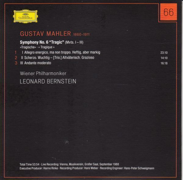 [2CD/Dg]マーラー:交響曲第6番イ短調/L.バーンスタイン&ウィーン・フィルハーモニー管弦楽団 1988.9_画像2