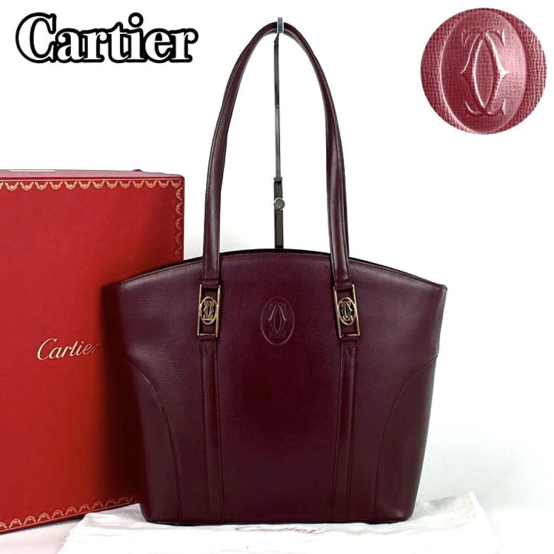 【極美品】Cartier カルティエ ハンドバッグ トートバッグ マストライン ゴールド金具 ロゴ型押し マストドゥ 裏地総柄 肩掛け レザー