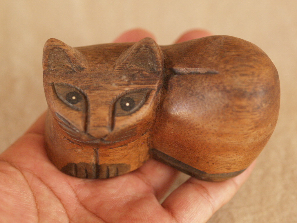 木彫 猫置物5.5ｃｍ キャットオブジェ 検 リサラーソン
