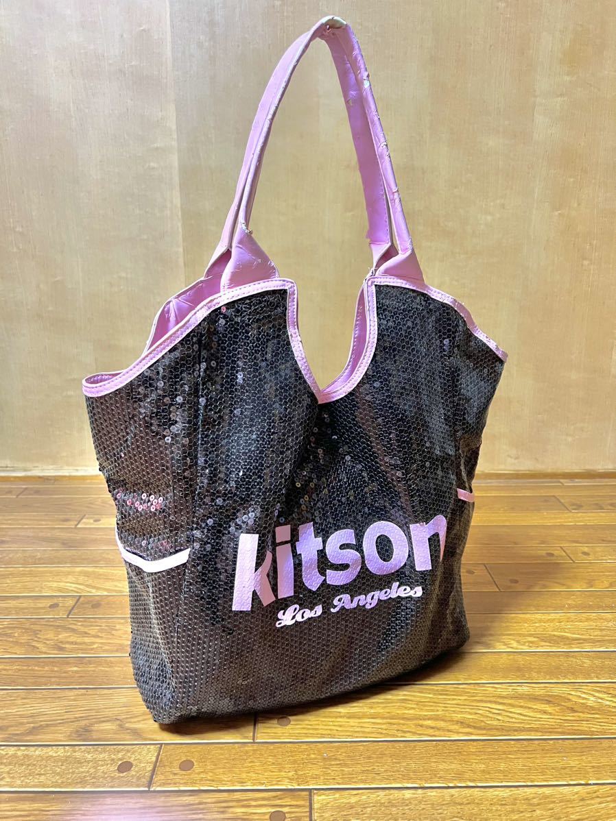 ◆kitson キットソン トートバッグ スパンコール ブラック×ピンク_画像2