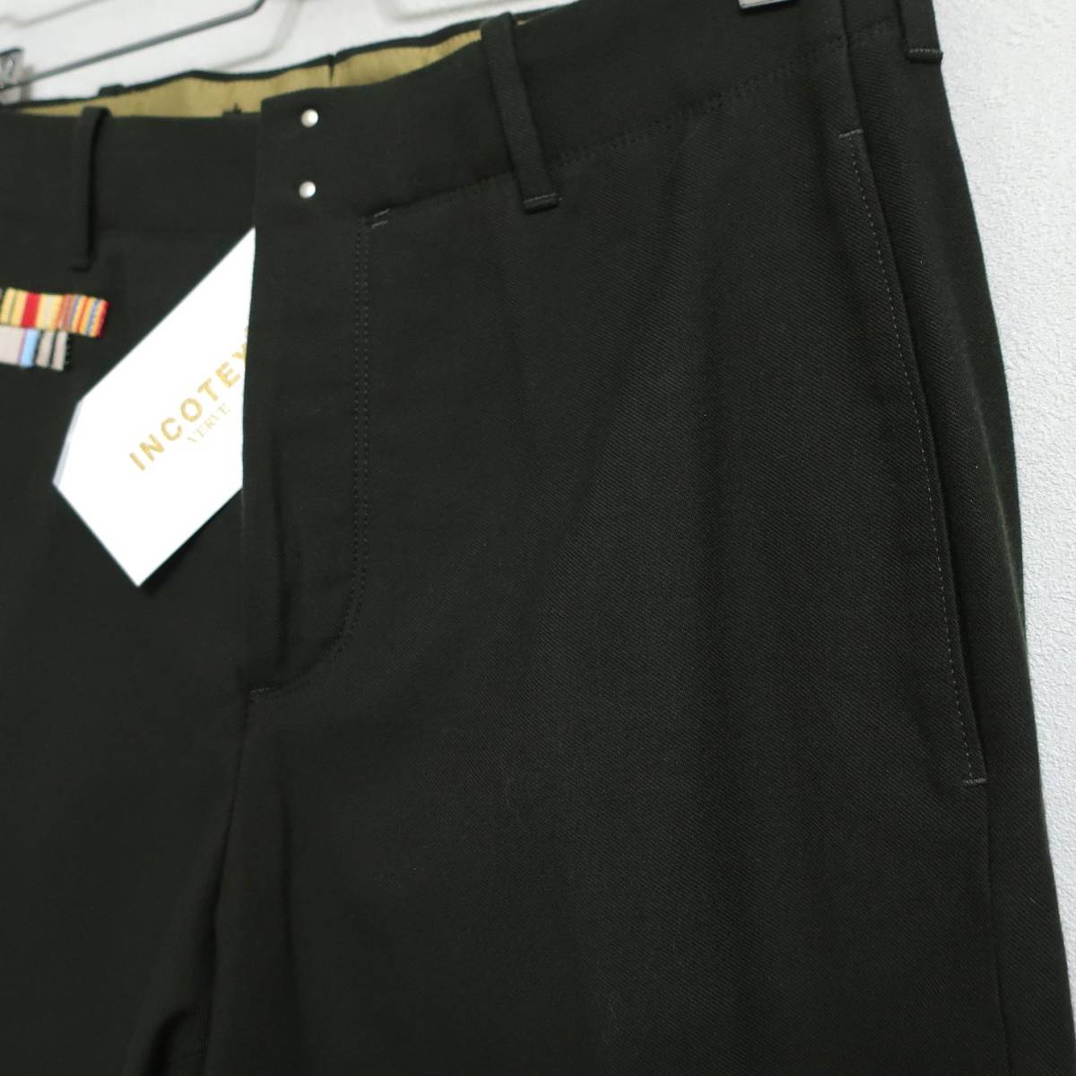  new goods INCOTEX INCOTEX wool . top class chinos slacks tapered pants slim pants deep green dark olive 46 M size 