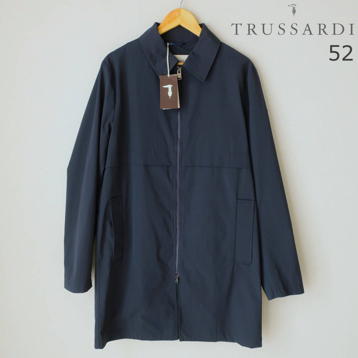 新品 TRUSSARDI トラサルディ ステンカラーコート ナイロン コート ハーフコート アウター 濃紺 ダークネイビー メンズ 52 2XL 3L_画像1