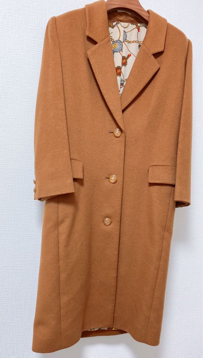 カシミア100% 柄コート チェスターコート ロングコート レトロ ビンテージ