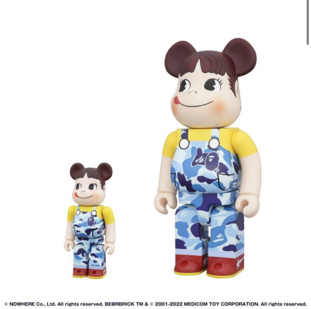 [新品外箱未開封]BE@RBRICK BAPE ×ペコちゃん 100% & 400% blue ベアブリック ベープ限定品_画像3