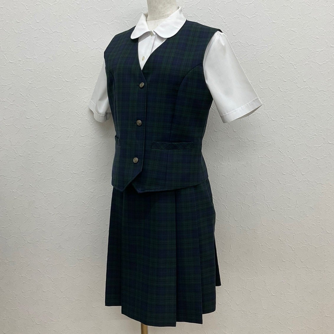 U897 (中古) 栃木県 宇都宮市立上河内中学校(旧制服) 3点セット /165A/W62/ベスト/ブラウス/吊りスカート/NIKKE/夏冬/制服/学生服/女子学生