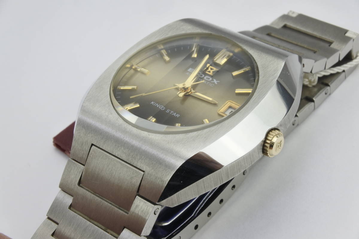 スイス古いメーカー1970年代製 EDOX エドックスキングスター カットガラス８振動ハック機能 自動巻紳士腕時計 デッドストック品