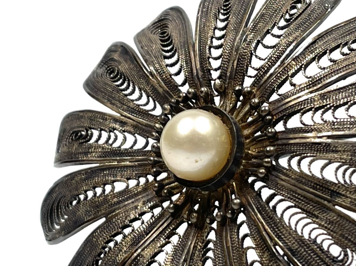 銀仕上 本真珠玉付き 花モチーフ 簪 かんざし 和装小物_画像4