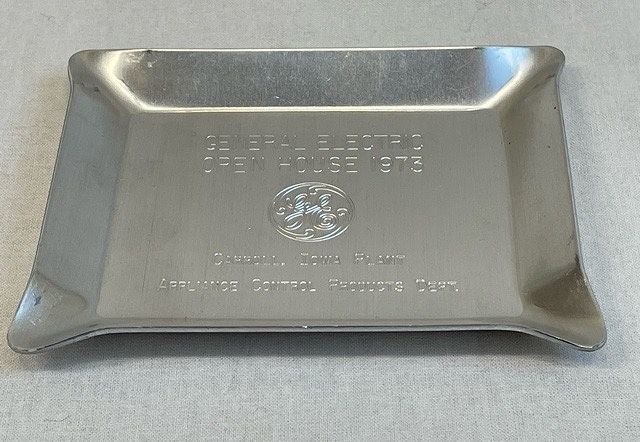 70\'s 1973 Vintage пепельница пепел tray GENERAL ELECTRIC GE aluminium память Novelty ширина 11 длина 9cm [l-0511]