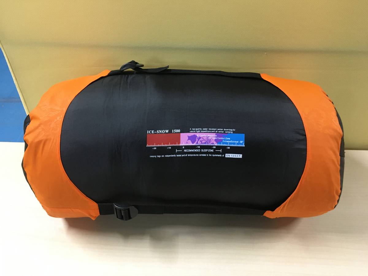 ●Tooge 寝袋 シュラフ ICE-SNOW 1500 オレンジ 冬用 登山 アウトドア用品 ダウン　【22/1220/01