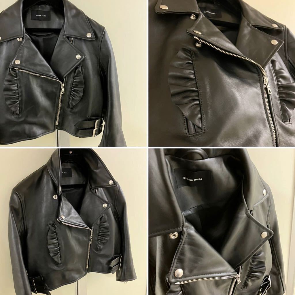 春色3カラー✧ 【Simone Rocha】LEATHERフリル ディテール バイカー